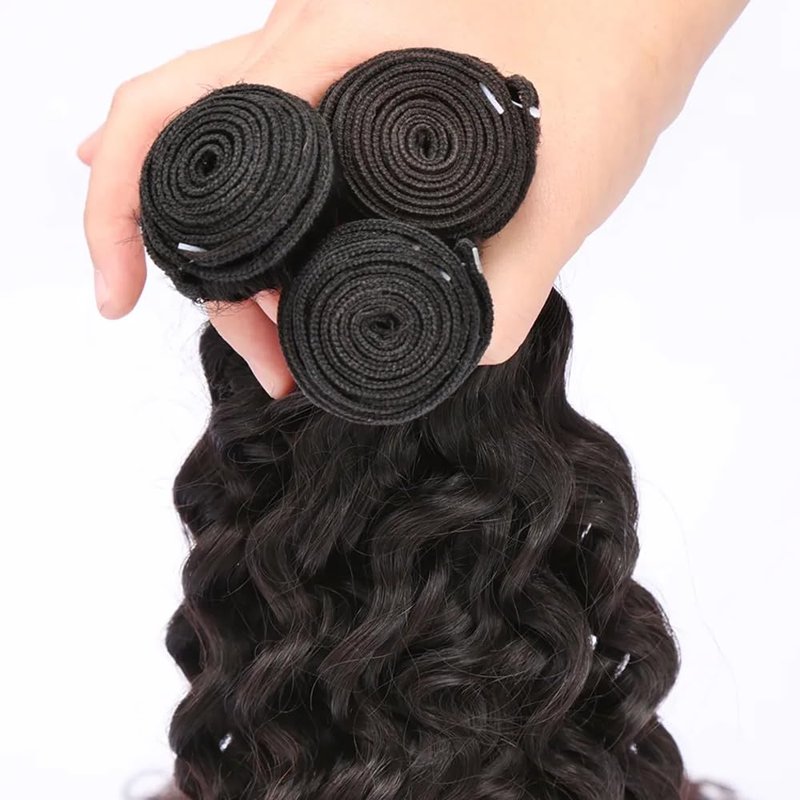 Loose Deep Wave Human Hair Bundles Natural Black Color Deep Wave Bundles Human Hair 12 14 16 Inch Double Weft Brazilian Virgin Remy Hair Extensions Loose Wave Bundle 300G
