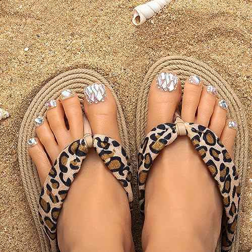 Sethexy Short False Toenails Handmade Rhinestone Wedding Full Cover Press On Toenails Luxury Crystal Fake Toe Nails Acrylic Artificial Stick On Foot Nails for Women and Girls 10Pcs (8, L)