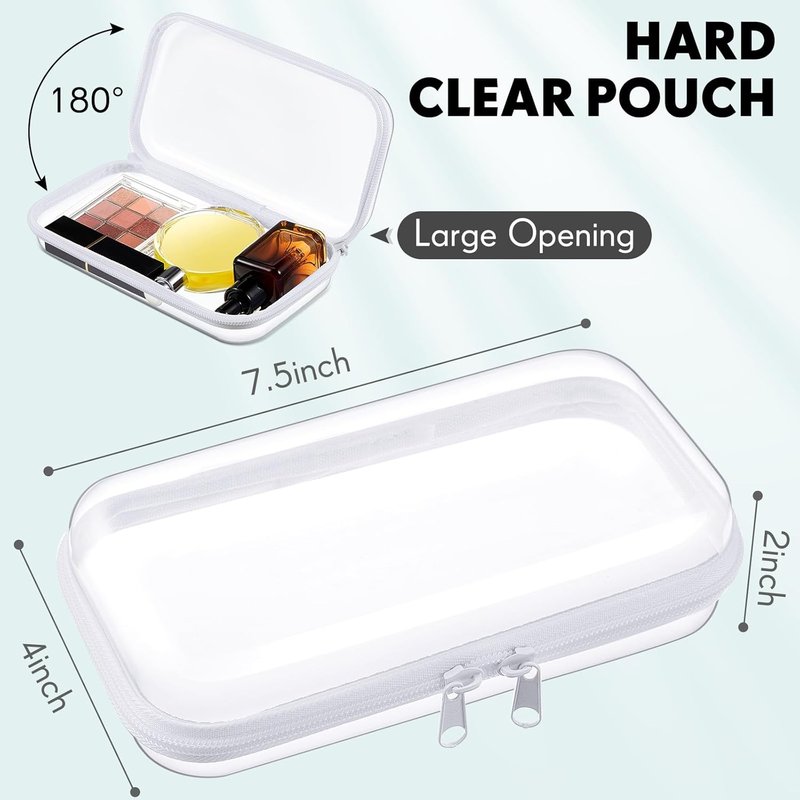 Clear Hard Zipper Pencil Case - 10 Pcs Portable Plastic Storage Bins for Travel & Office | Small, Clear