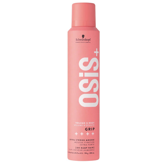 OSiS+ Grip Extreme Hold Mousse – Extra Strong Control and Volume with Lasting Definition and Natural Shine – Volumizing, Vegan Formula with Heat Protection, 6.76 oz
