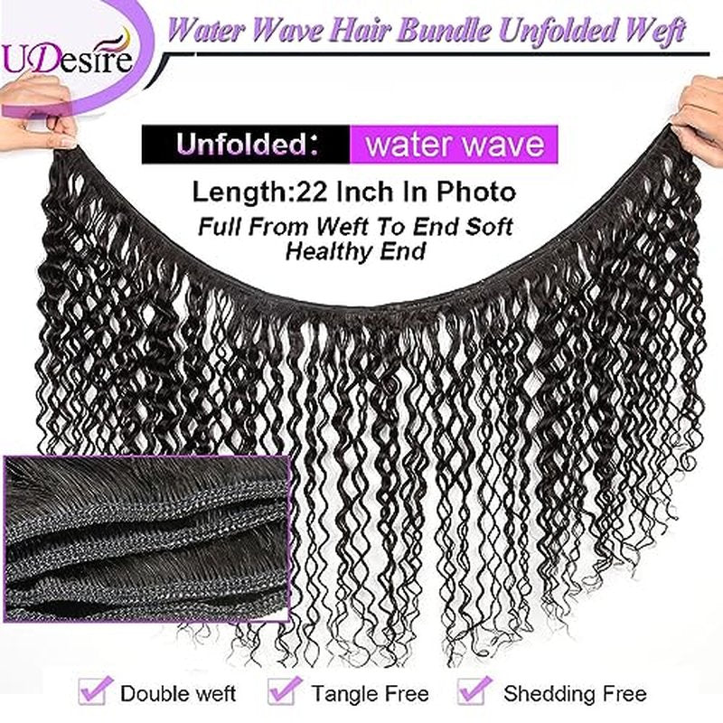 Human Hair Bundles Water Wave(20 22 24 Inch)100% Unprocessed Virgin Human Hair 3 Bundles Brazilian Hair Weft Wet and Wavy Hair for Black Women Natural Black