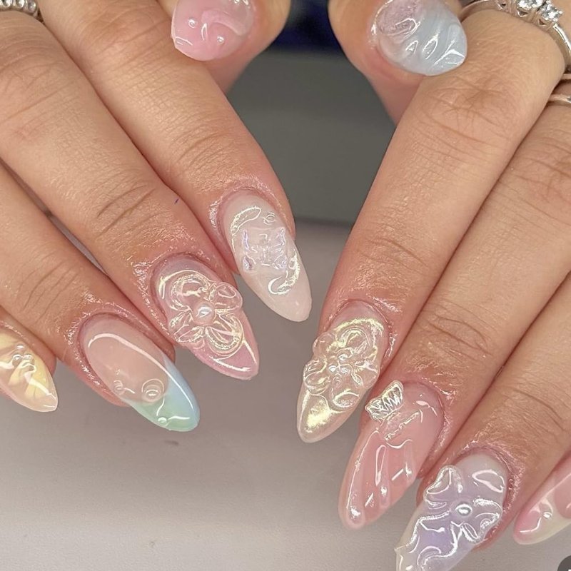 Set Clear Gel 3D Flowers Nails Charms Plain No Rhinestone Gems Handmade by Gel, Design For Medium & Long Nail,3D Flower Nail Art Floral Salon Decor For Women (Set Mix 24, Mix)