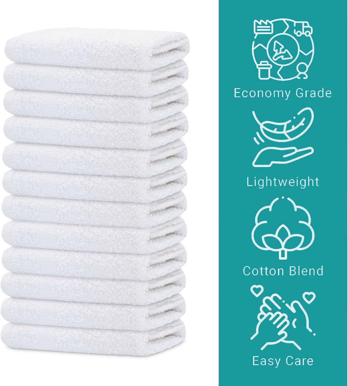 GOLD TEXTILES 48 Pack Economy White Washcloths Set (12x12 inches) - Cotton Blend Commercial Grade Cleaning Rags, Quick Drying & Soft Face Cloths, Fingertip Towels for Bathroom, Spa, Gym, and Kitchen