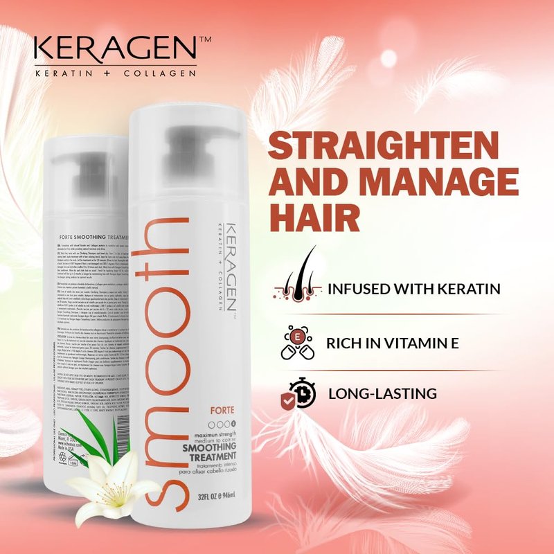 KERAGEN FORTE Professional Smoothing & Repair Treatment | Salon-Grade Transformation System | Conquers Resistant Hair for Unparalleled Frizz Elimination & Lasting Hair Transformation 32 Oz