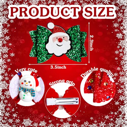 Riceshoot 18 Pcs Christmas Bow Clips Glitter Sequined Gold Silver Hair Pins Santa Snowflake Holiday Hair Accessories Xmas Tree Reindeer Bow Barrettes for Women Birthday Gifts