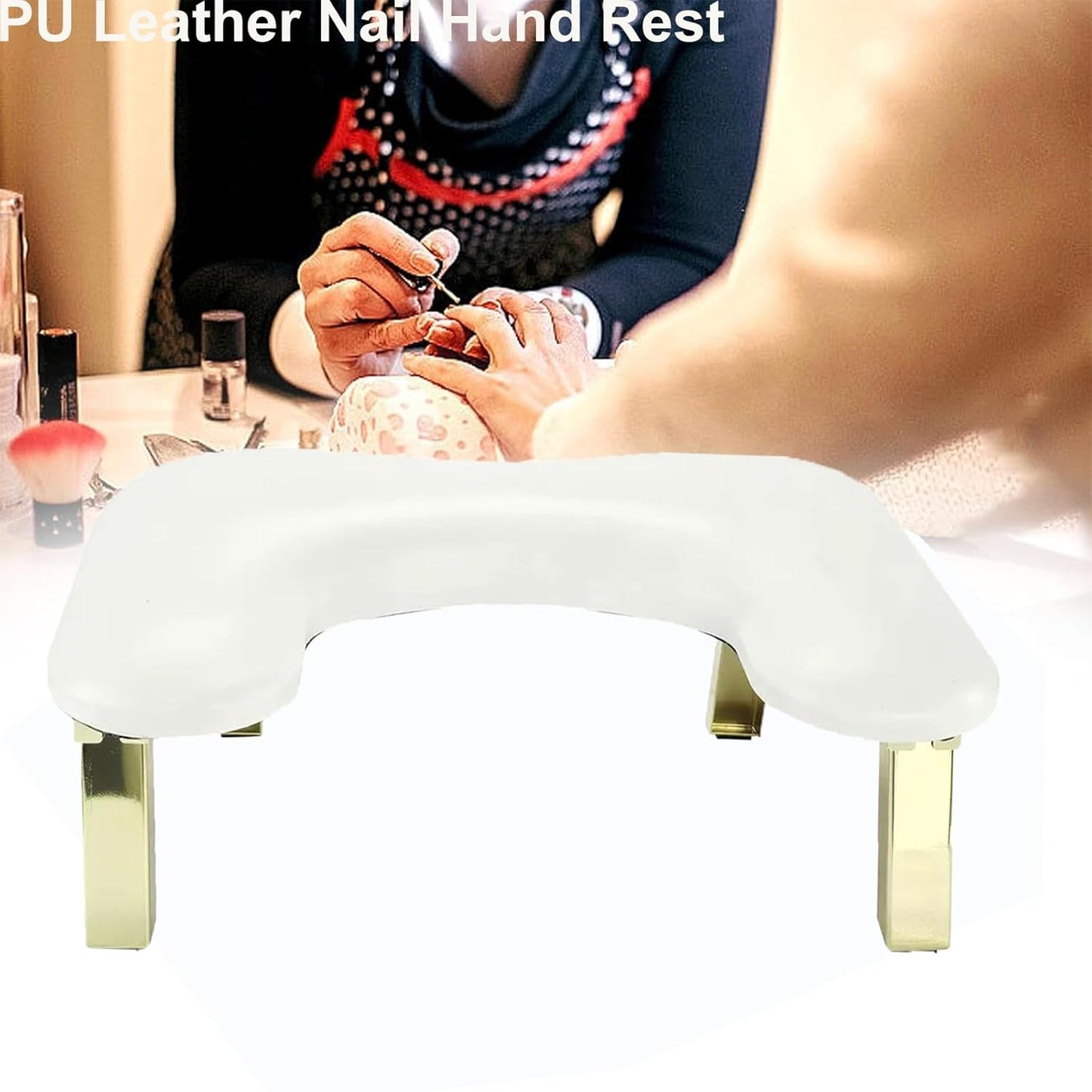 Nail Arm Rest - PU Leather U-Shaped Manicure Support | Foldable Design, White Color
