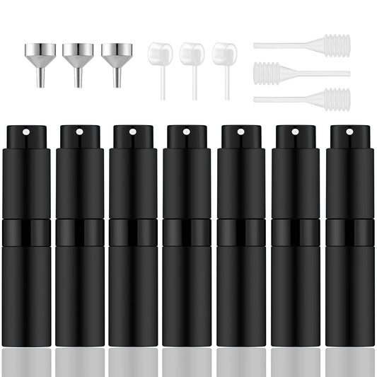 IRON BILL 7 PCS/8ml Portable Mini Perfume Atomizer Bottles, Empty Refillable Spray Bottle with 3 Types of Refill Tools, Pocket Travel Perfume Sample Bottles