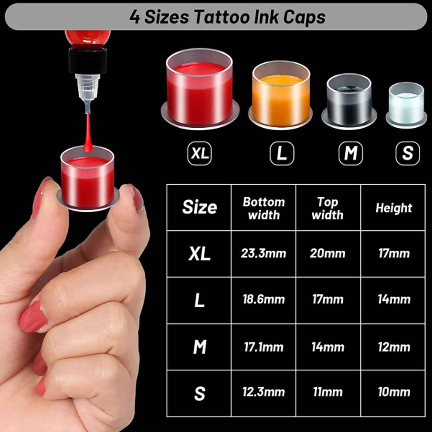 Ink Caps Cups, Urknall 1000pcs Ink Caps with Base #14mm Medium Tattoo Ink Cups Tattoo Caps for Ink Tattoo Ink Cups Pigment Cups Tattoo Plastic Cap(#14MM)