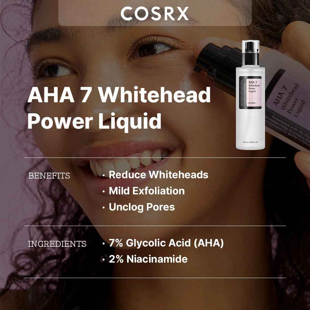 COSRX 7% Glycolic Acid Whitehead Removing Power Liquid, 3.38 fl.oz, AHA Exfoliant, Exfoliating Toner for Face & Body, Pore Minimizer, Korean Skin Care