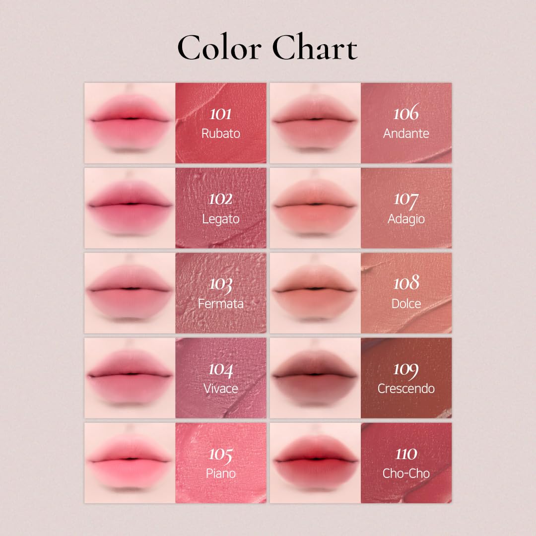 DINTO Blurring Lip Veil - Soft Velvet Blurry Matte Finish Lip Tint, Sheer Natural Coverage, Moisturizing Formula, Long Lasting, Vegan & Cruelty-Free (10 colors) (105 Piano, 0.11 fl.oz.)