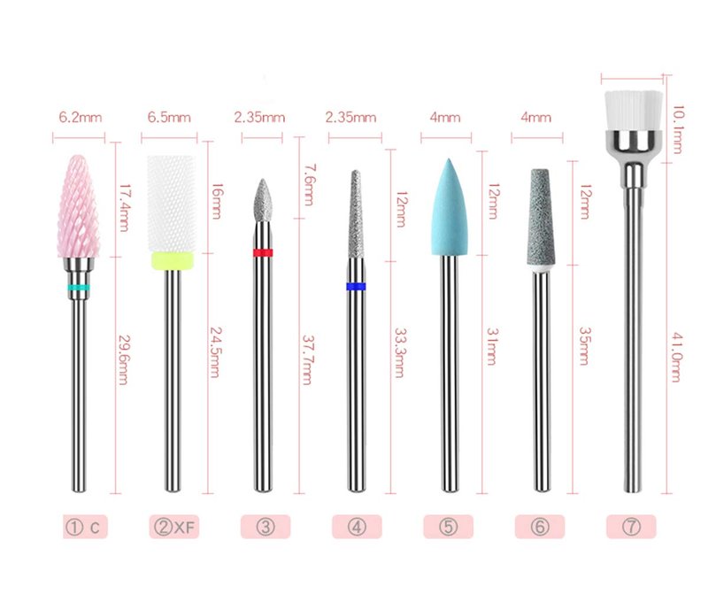 Ceramic Nail Drill Bit Carbide Diamond Set Nails File Bits 7Pcs 3/32 inch for Acrylic Tips Gel Polish Cuticle Remove Manicure Pedicure Tool with Holder Case