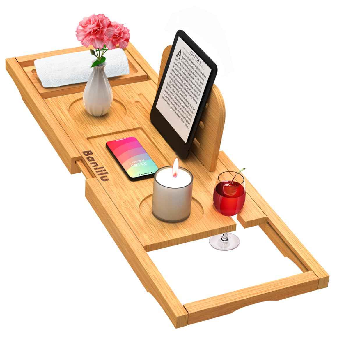 Premium Bamboo Bathtub Tray Caddy - Bath Tub Tray Table for Bathtub - Bath Caddy Tray for Bathtub, Expandable Size, Fits Most Bath Tubs