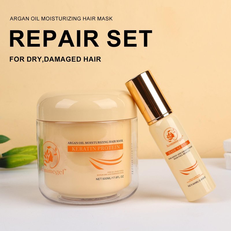 Aomimegel Hair Mask Argan Oil Set Deep Repair Conditioning Collagen Hair Treatment for Dry and Damaged Hair All Hair Types 16.9 fl oz + 2 fl oz