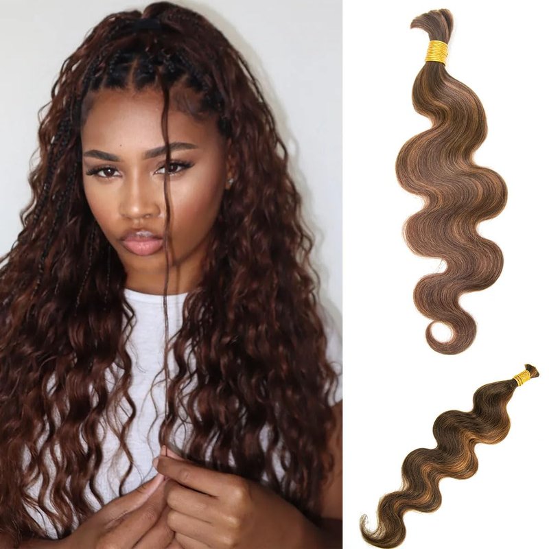 YWIGS Body Wave Bulk Human Hair for Braiding Human Braiding Hair for Boho Braids 50G No Weft Virgin Human Hair #4/30 18inch