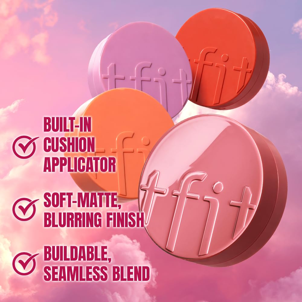 TFIT Fluffy Velvet Cushion Blush for Korean Dewy Glow | Buildable, Blendable Cream Texture | Mini Pink Blush for Cheeks | Tar Pigment Free (P02 Bloom Pink, 0.1 Oz | 4g)
