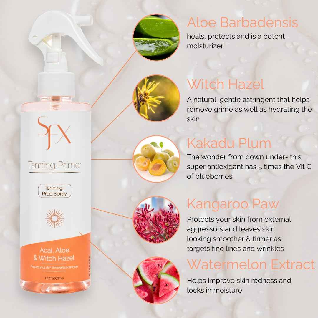 SunFX Professonal Tanning pH Balancing Prep Spray | Nutrient-Enriched, Balanced Toner | Infused with Acai, Aloe & Witch Hazel. 8 fl oz