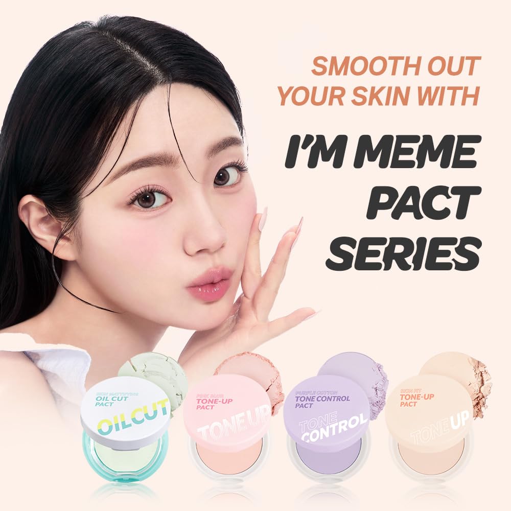 I'M MEME Compact - Tone-up Pact | Korean Pressed Setting Powder for Pink Blur Effect, with Calamine, Makeup Powder, Translucent Compact, Finishing Powder, Oil Control Face, Teen Girl Gifts, 0.35 Oz