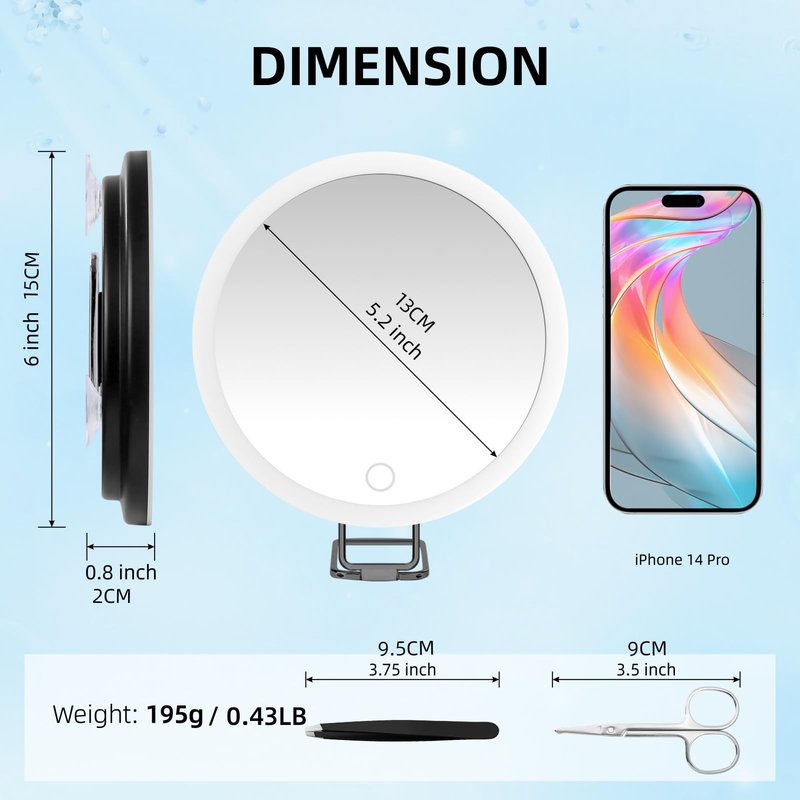 30x Magnifying Mirror With Light, Large 6" Rechargeable Lighted With Suction Cups & Table Stand, 3 Color Modes Dimmable Light up Travel Makeup High Magnification