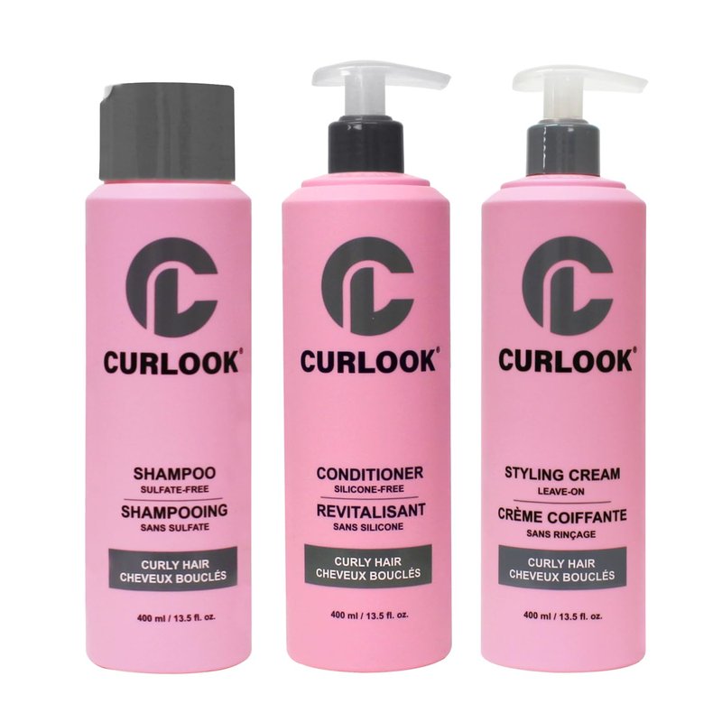 CURLOOK Curly Hair Bundle | Shampoo, Conditioner & Leave-In Styling Cream Set | Sulfate-Free, Silicone-Free | Pack of 3-400ml (13.5 oz) Each Bottle | Made in Canada