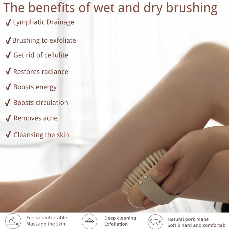 Ergonomic Premium Wood Body Brush for Wet & Dry Use - Easy to Carry, Soft Bristles Exfoliate Dead Skin & Cellulite, Ideal for Dry Brushing, Enhances Skin Health & Circulation