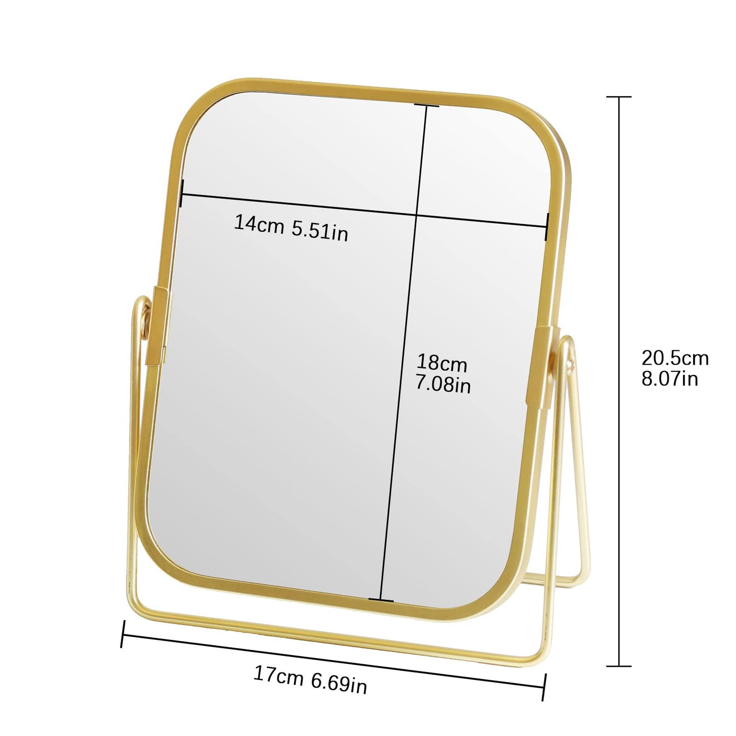 LONGSHENG - SINCE 2001 - Gold Tabletop Makeup Mirror Double Side Square Vanity Mirror Desk Mirror for Home Bathrom