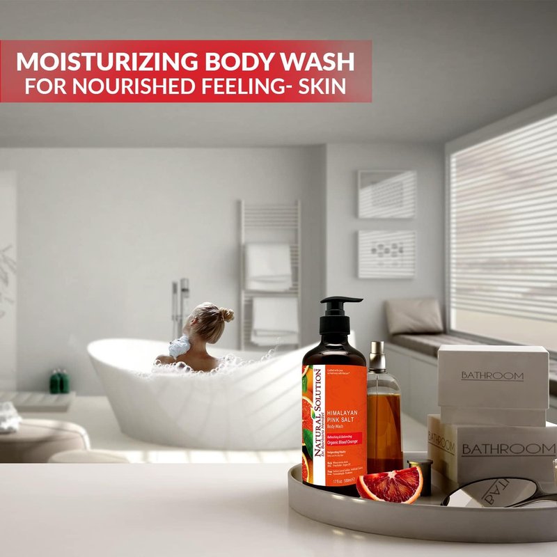 Natural Solution Body Wash - Revitalizing Organic Blood Orange & Himalayan Pink Salt | 17 fl oz, Pack of 4