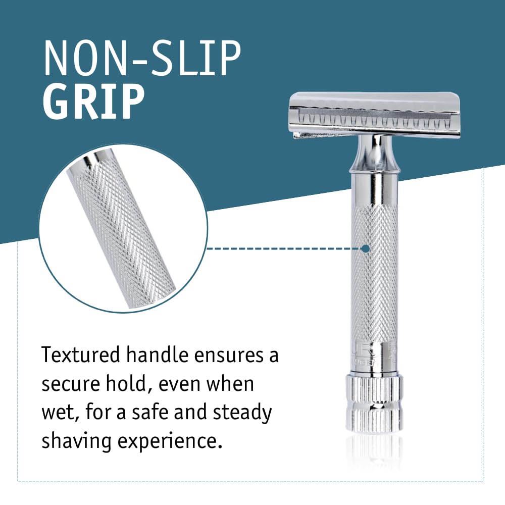 MERKUR 37C Double Edge Safety Razor | Slant Bar Design - Standard Handle | Made in Germany | Plastic-Free | Two Piece Design