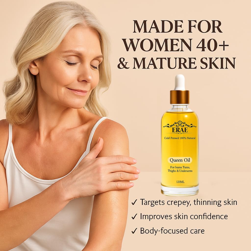 ERAE Queen Body Oil – Cold Pressed Botanical Blend for Hydrating & Firm-Looking Skin, Lightweight Fast-Absorbing Body Moisturizing Oil for Arms, Legs & Stomach