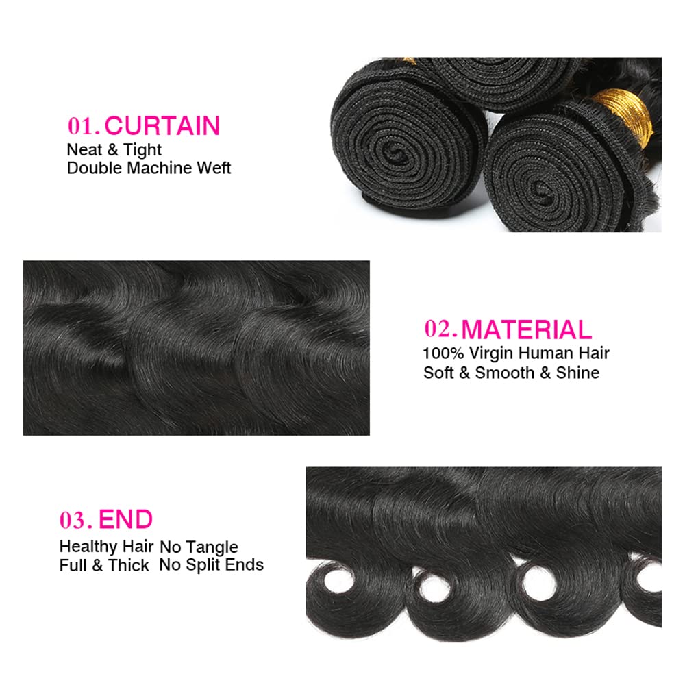 Body Wave Bundles Human Hair #1B Body Wave Bundle 24 inch Unprocessed Human Hair 1 Bundle Natural Black Color 100g