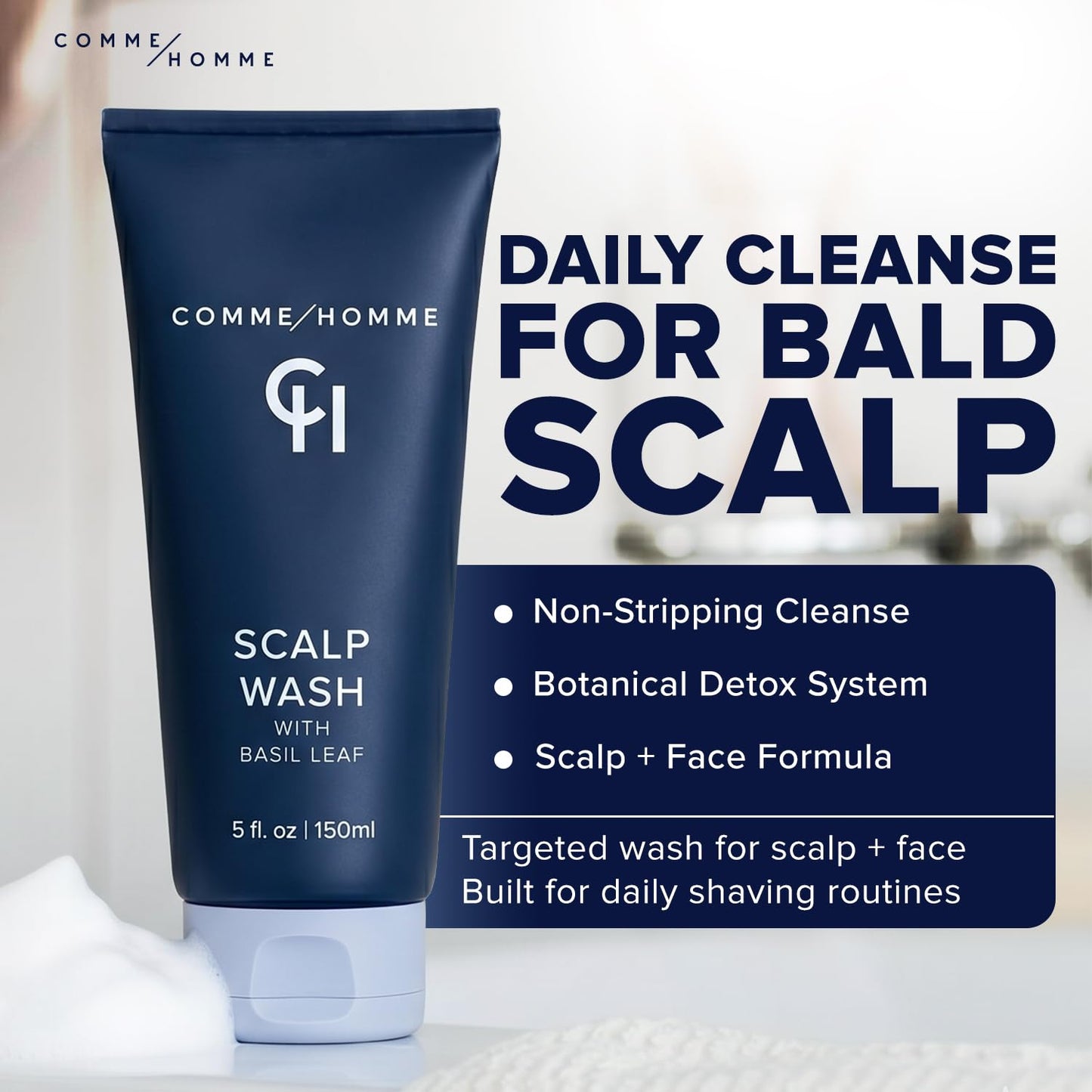**Hydrating Scalp Wash for Bald Men - Gently Cleanses & Soothes with Basil, Aloe & Caffeine | 5 fl. oz / 150 ml**