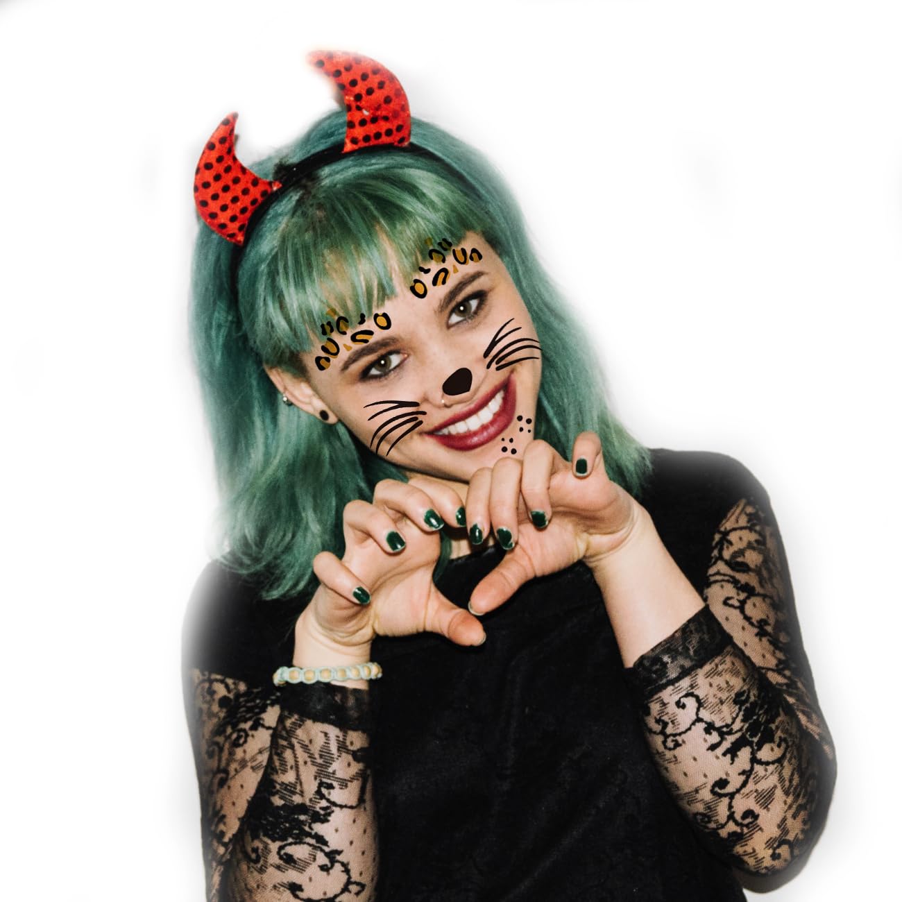 Leopard Face Temporary Tattoos, 7-Sheet Leopard Face Halloween Fake Tattoos for Kids and Adults - Perfect for Parties, Festivals, and Costumes