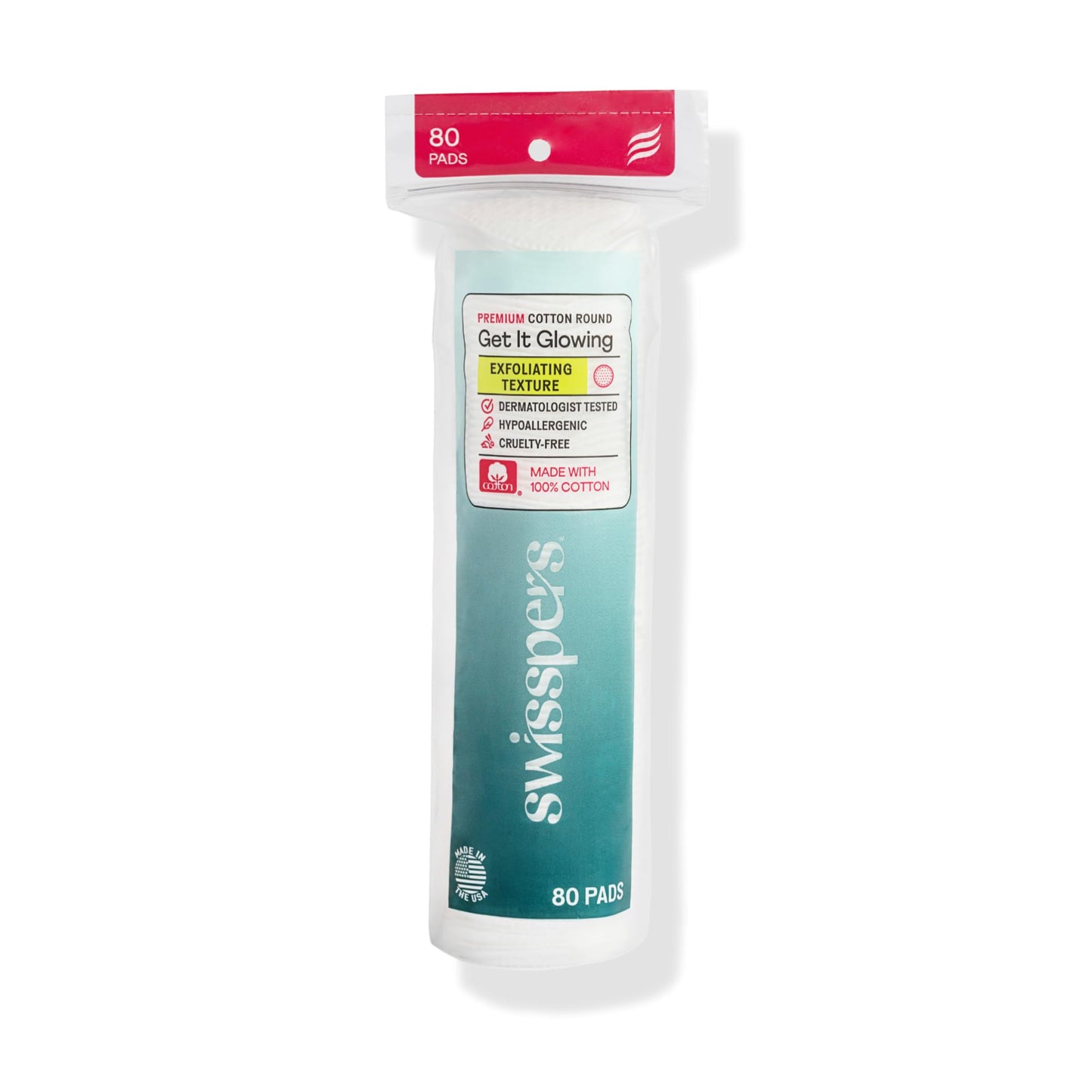 Swisspers Premium Exfoliating Rounds, 2 Distinct Raised Textured Surface, Cotton Facial Pads, 80 Count Re-closable Bag