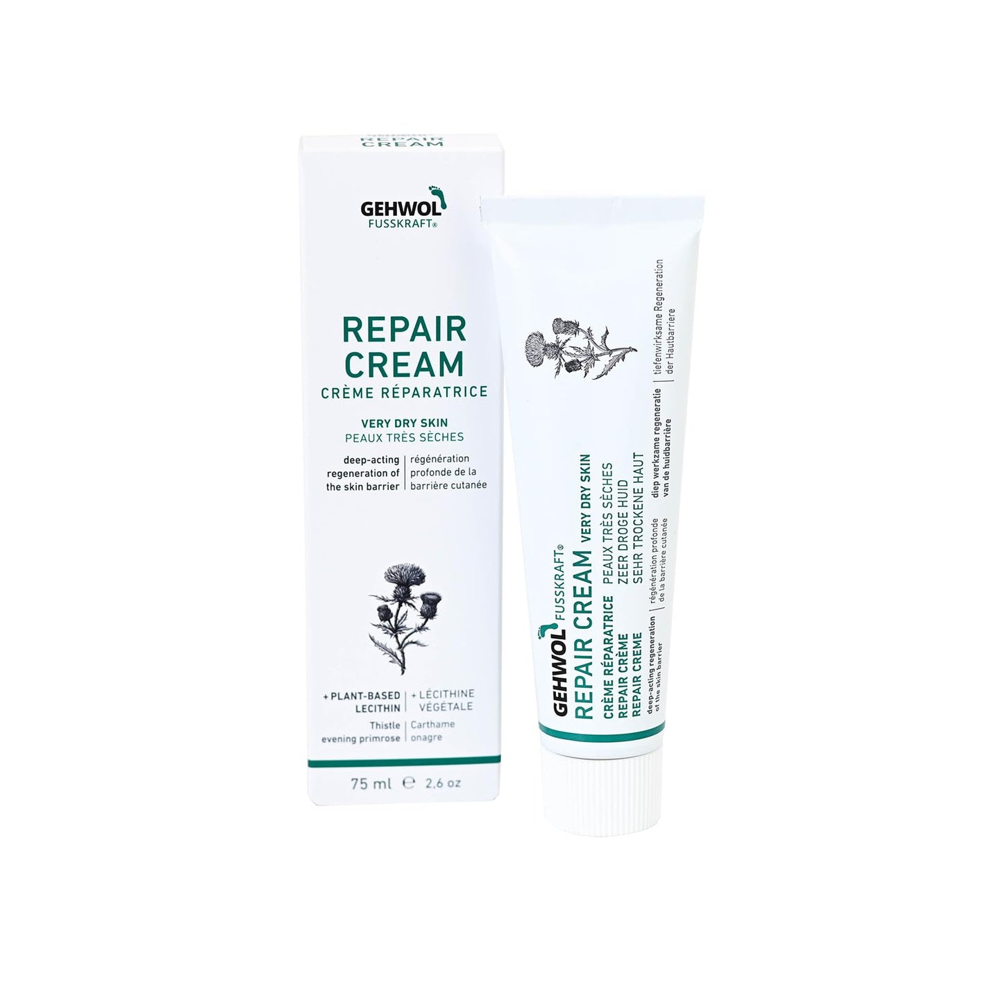 GEHWOL Repair Cream – Intensive Care for Very Dry, Damaged Skin, Deep Skin Barrier Repair, 2.6 oz / 75 ml