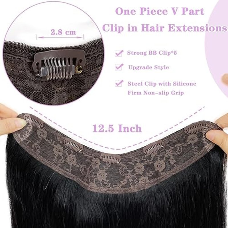 Jet Black 26 Inch Clip Human Hair Extensions 3/4 Full Head Body Wave Double Weft 120G One Piece Clip in V Shape Invisible Hairpiece Seamless Curly Extension
