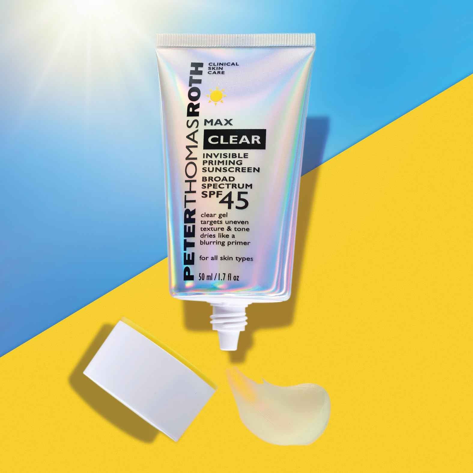 Peter Thomas Roth | Max Clear Invisible Priming Sunscreen Broad Spectrum SPF 45 | Makeup Primer with SPF, Water-Resistant Sunscreen Gel with Silky Finish, 1.7 fl. oz.