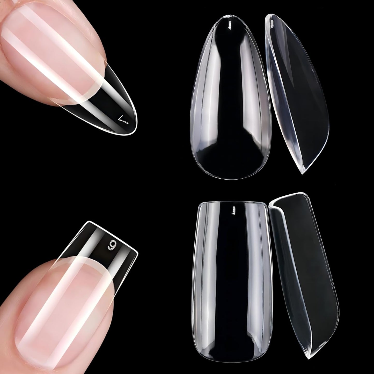 1000Pcs Soft Gel Nail Tips Clear Almond and Square Medium Nails Set