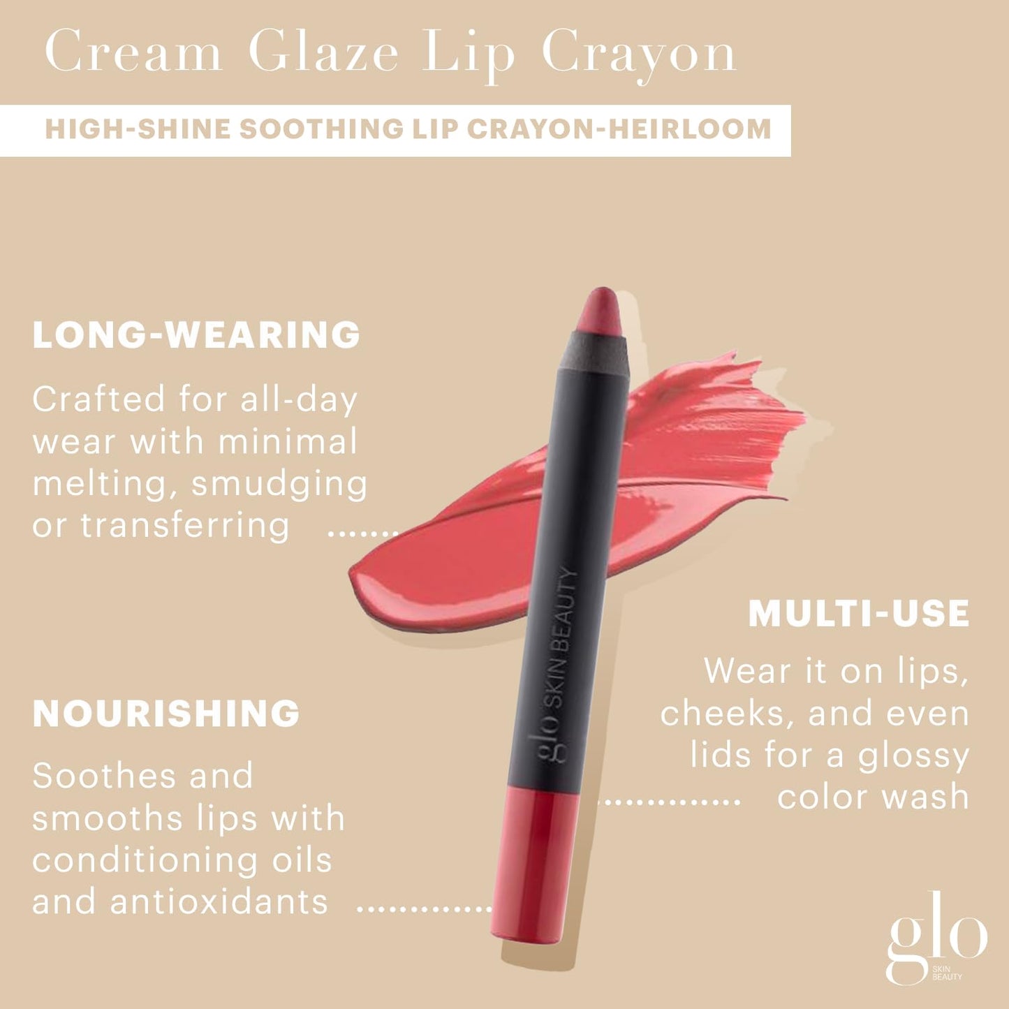 Glo Skin Beauty Lip Crayon - High Shine Lip Color with Intense Saturation | Heirloom Shade