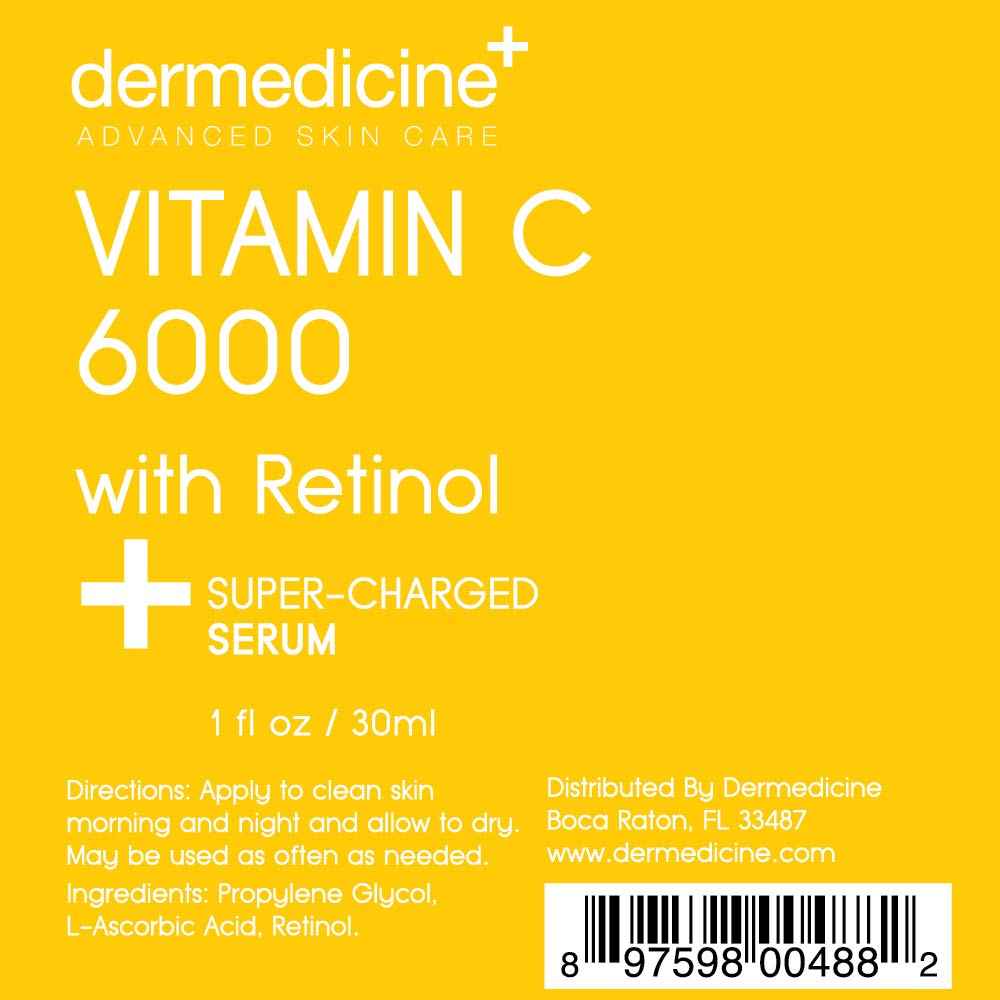 Dermedicine Vitamin C 6000 w/Retinol Anti-Aging Serum for Face | Pharmaceutical Grade | Helps Smooth Wrinkles, Brightens Complexion | Improves Texture & Tone for More Youthful Skin | 1 fl oz / 30 ml