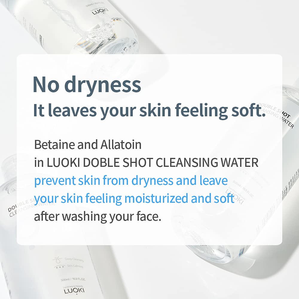 luoki Double Shot Cleansing Water 500ml (16.9 fl oz) - Hypoallergenic Deep Clean Micellar Cleansing Water and Makeup Remover… (16.9 Fl Oz) (Pack of 2)