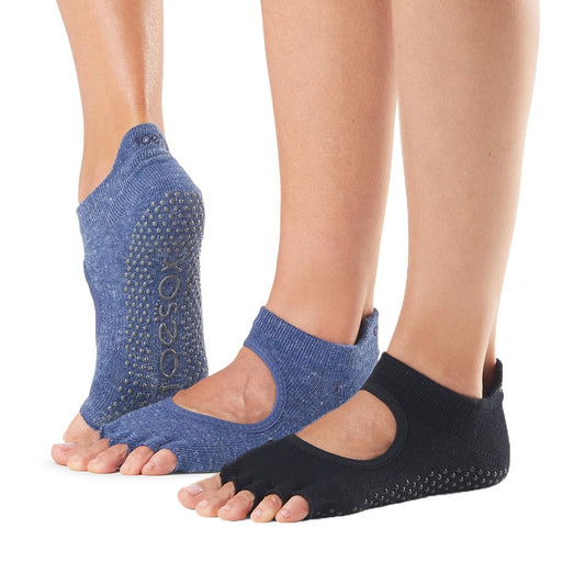 toesox Women's Bellarina Half Toe Grip Socks, Multi Pack - Non-Slip Pilates Socks with Grips for Yoga, Barre and Dance
