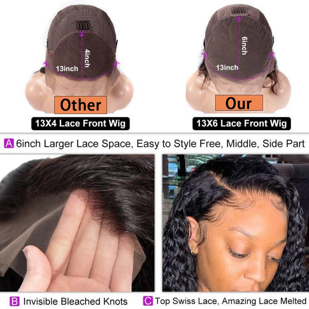 Nakkia Bob Wig Human Hair 13x6 Deep Wave Lace Front Wigs 13x6 Lace Frontal 180% Density Curly Bob Wig Human Hair Pre Plucked for Women Natural Black 8 Inch
