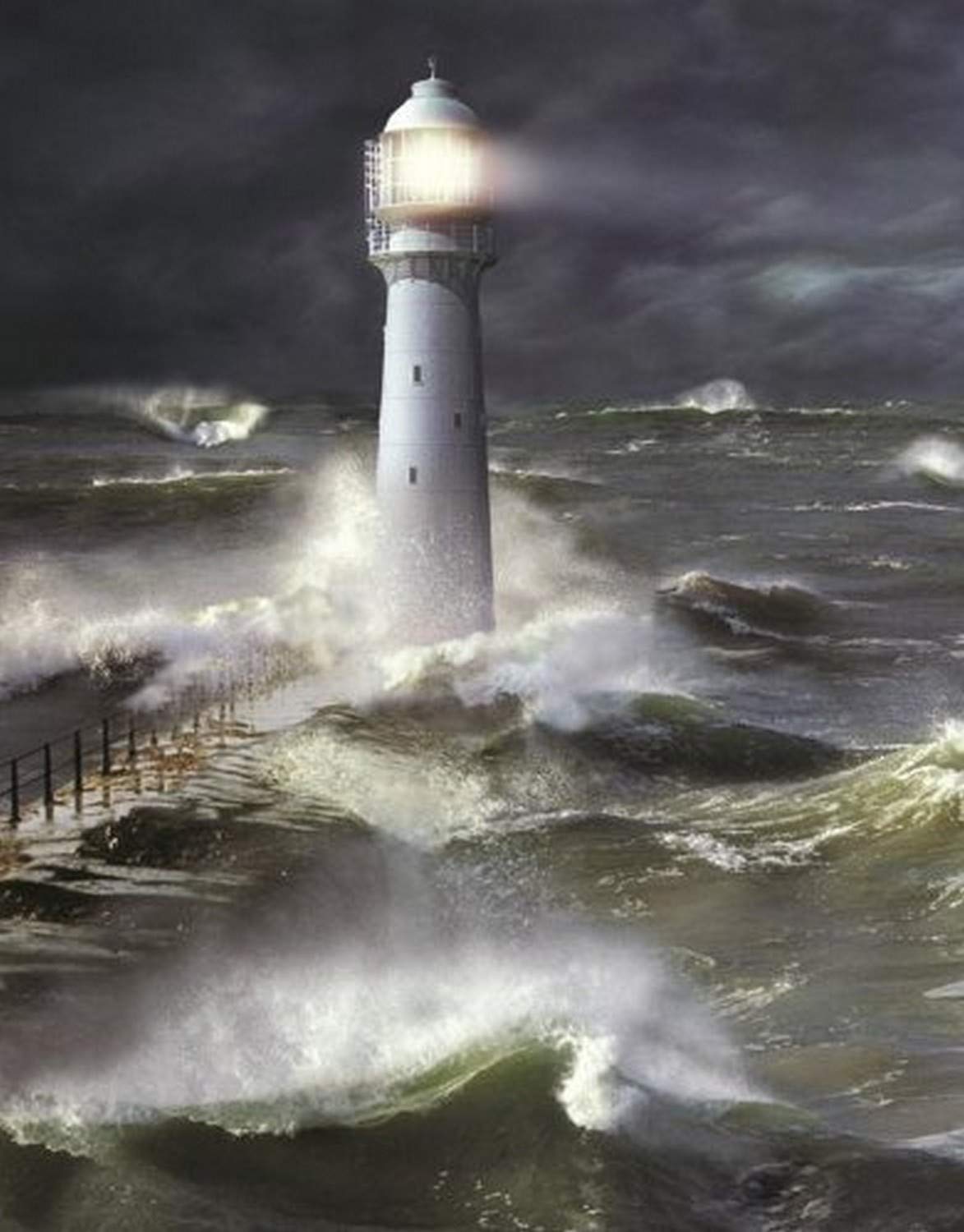 buyartforless Lighthouse 14x11 Art Print Poster Waves Crashing Stormy Sea