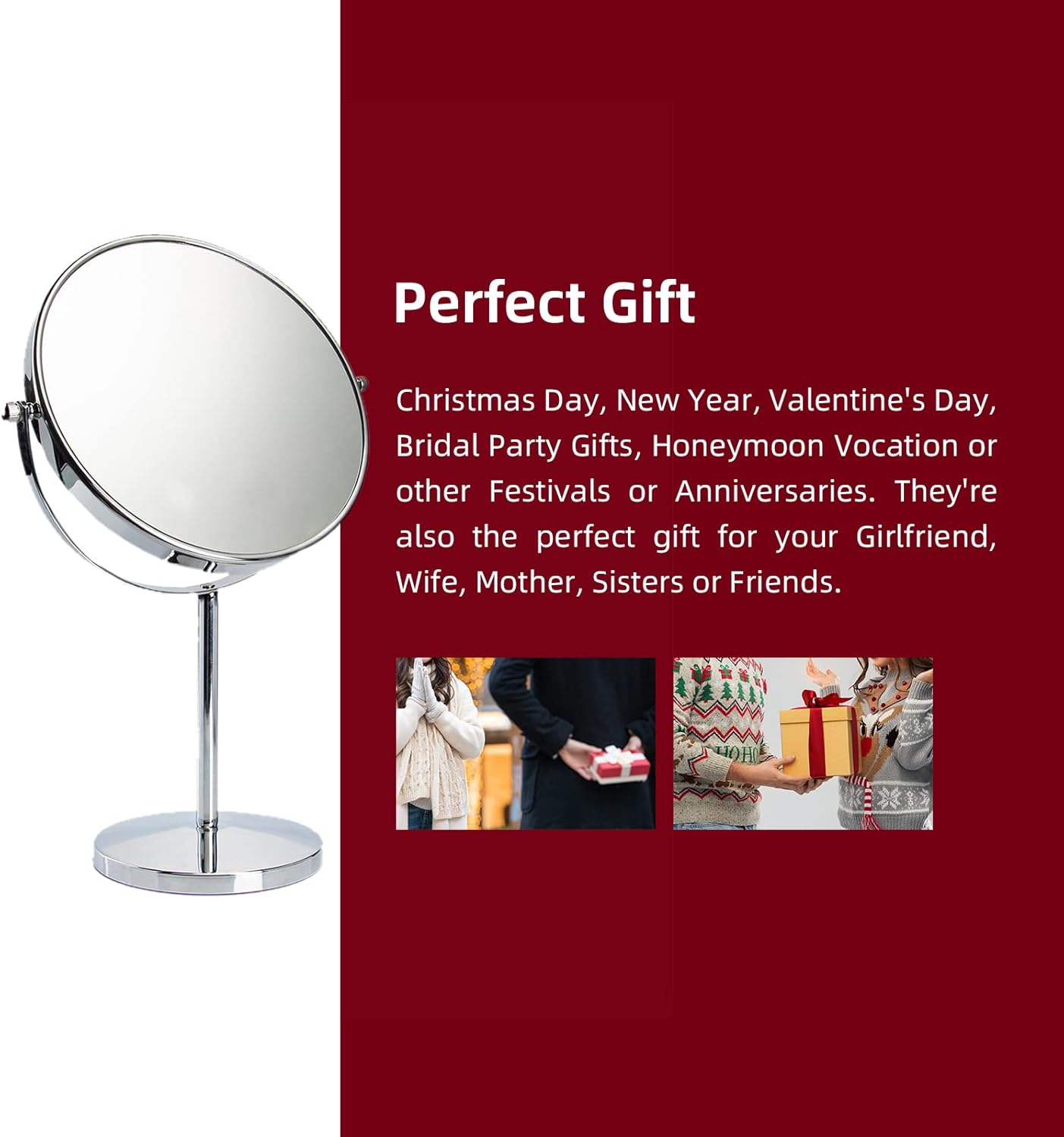 Classic Round Desktop Makeup Mirror - 15" Tall Double-Sided 360° Swivel Vanity Mirror | 1X/10X Magnification for Bathroom & Bedroom