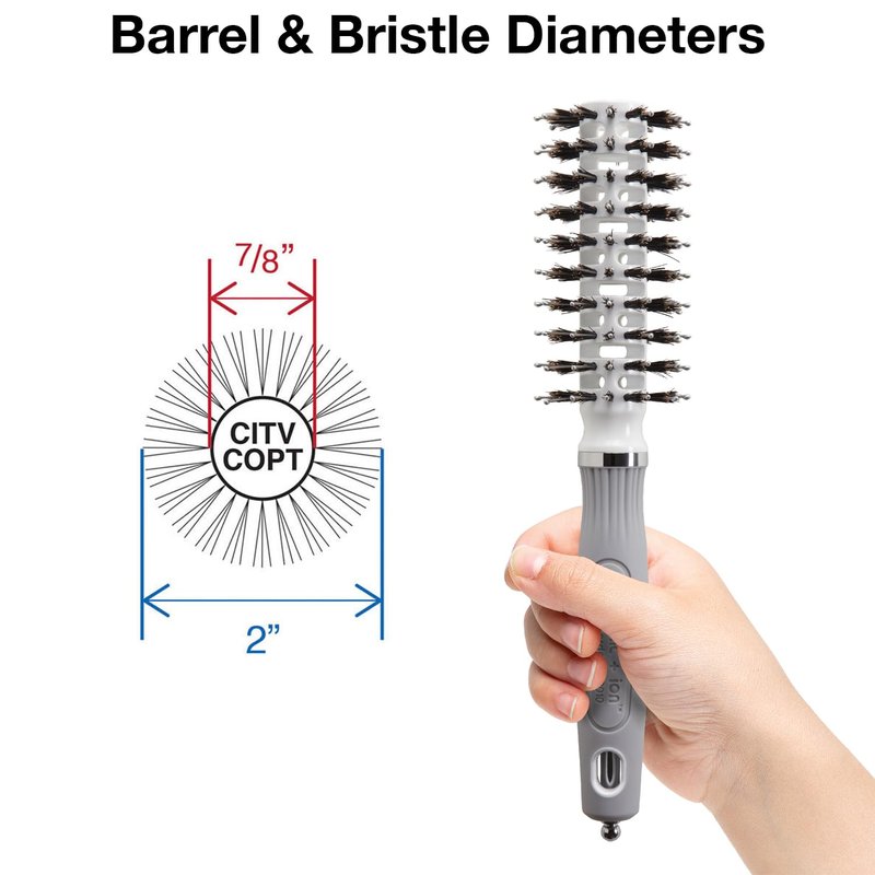 Olivia Garden Ceramic + Ion Turbo Vent Combo Hair Brush - Not Electrical - Ionic and 100% Boar Bristles - Professional Round Blowout Brush for Normal to Thick Hair