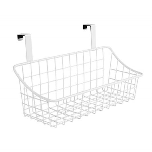 Spectrum Hanging Baskets for Organizing (Small, White) - Grid Over the Cabinet Wire Basket for Kitchen or Bathroom - Door Hanging Storage Organizer for Cleaning Supplies, Washcloths, & Hand Towels
