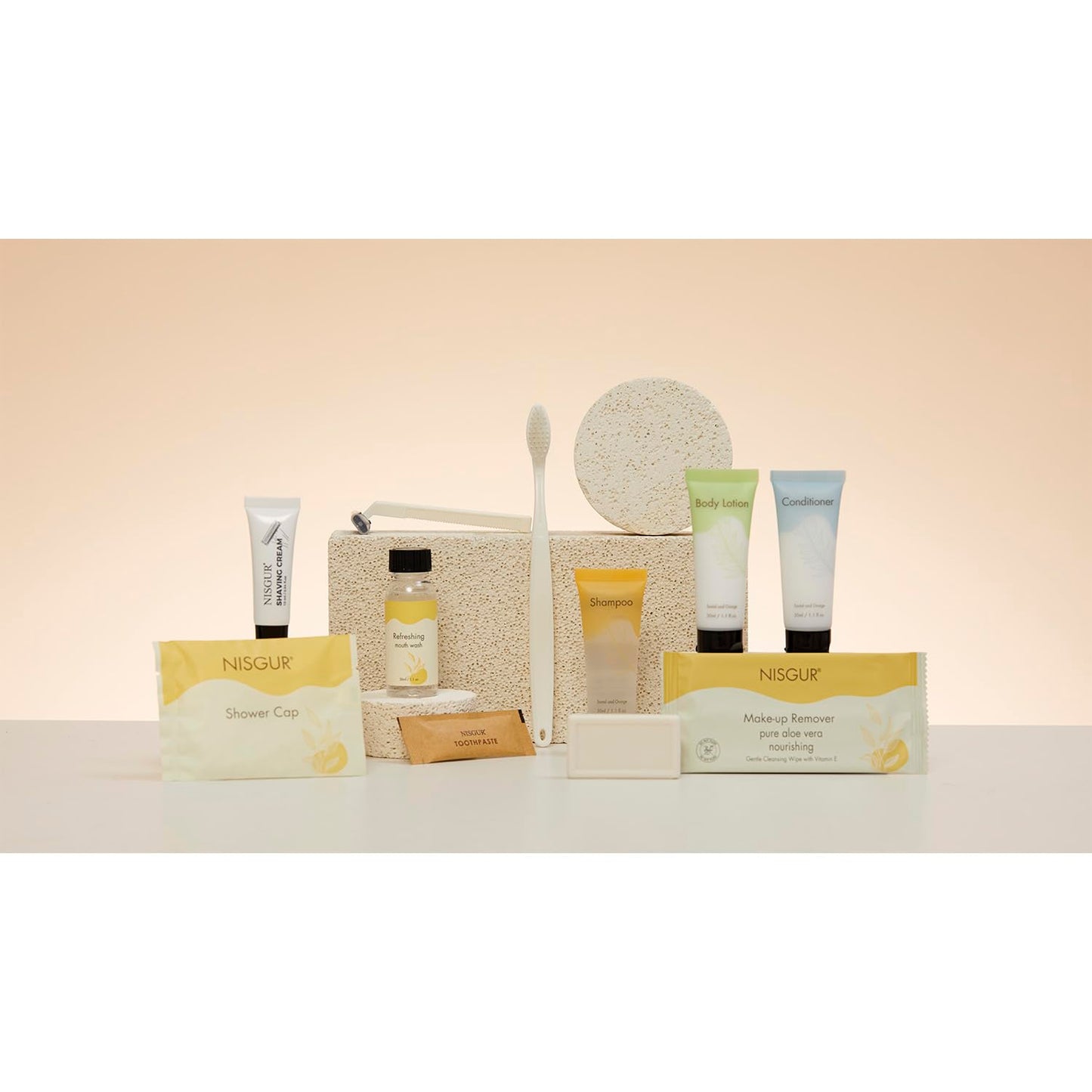 NISGUR Leak-Proof Travel Size Body Wash 1 Oz Each Pack of 100 Bulk Pack Hotel Body Wash Santal and Orange Scent Amenities and Toiletries for Hospitality