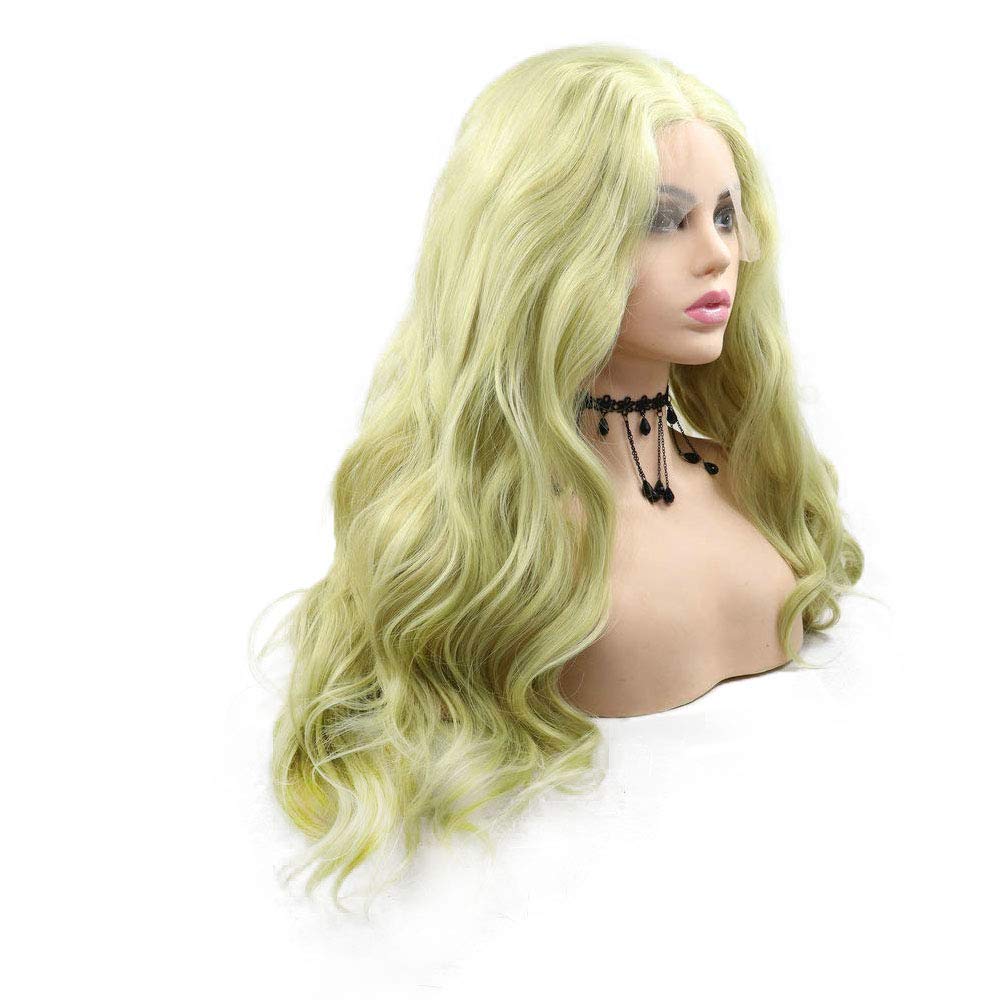 Yellow Green Lace Front Wig for Women - Long Wavy Synthetic Hair | Realistic Glueless 24-Inch Cosplay Style