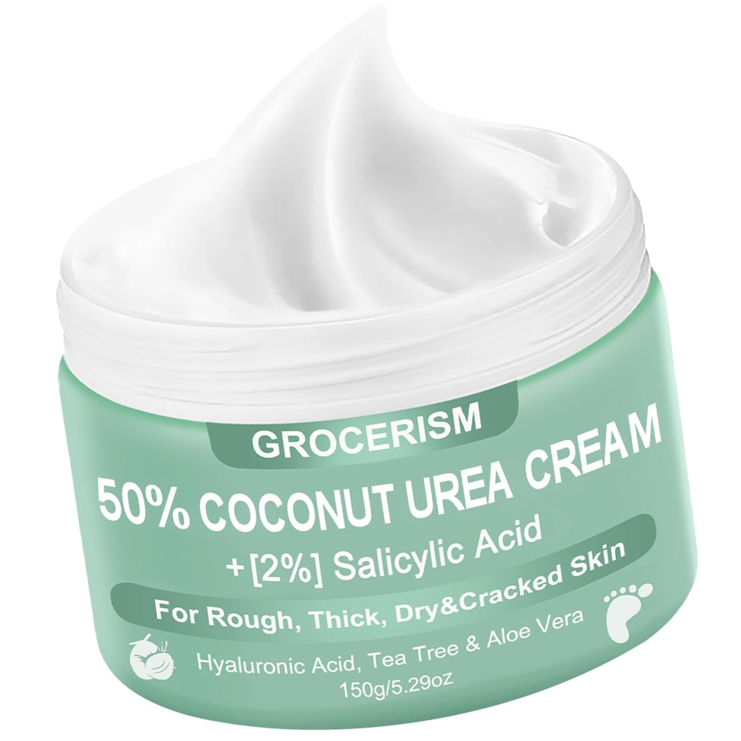 Urea Cream 50 Percent for Feet with Coconut 5.29 oz || Foot & Hand Cream Maximum Strength with 2% Salicylic Acid, Tea Tree and Aloe Vera for Deep Moisturizing and Callus Removing (Classic Formula)