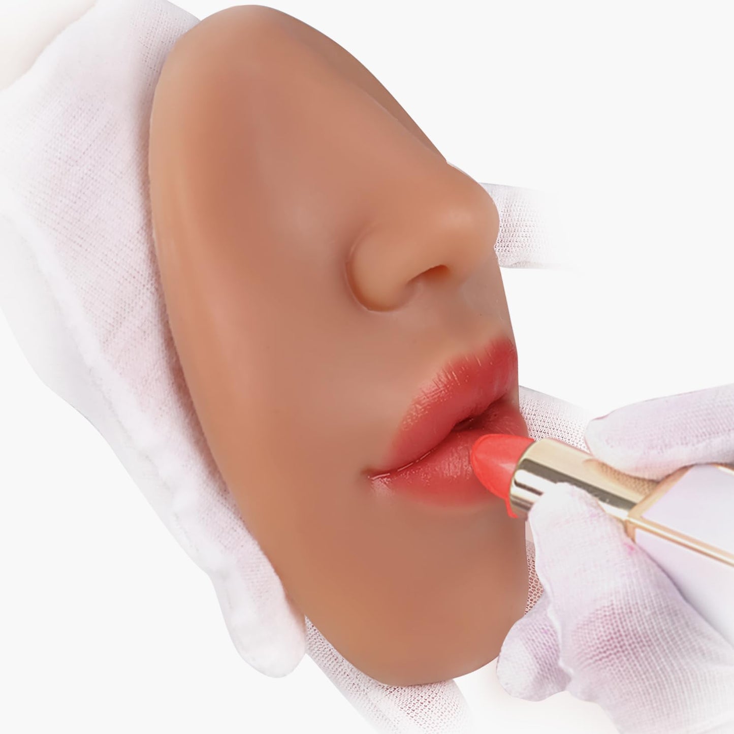 Vnmcry Silicone Nose Mouth Model Soft Flexible Piercing Practice Body Parts Silicone Lips Realistic Face Piercing Model Display (Ivory, M-Thin Lip)