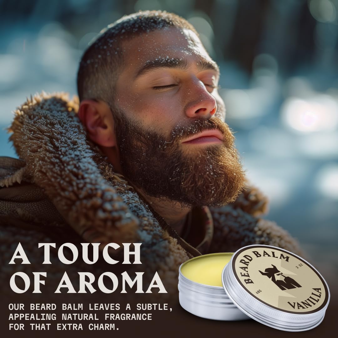 Striking Viking Beard Balm for Men - 2 oz, Vanilla Scent - Light Hold Moisturizer & Beard Conditioner for Men That Softens & Nourishes Coarse Facial Hair with Shea Butter & Tea Tree Oil